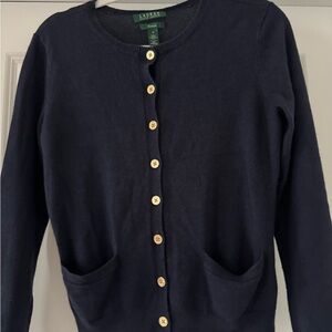 Ralph Lauren Navy Cashmere and Silk Cardigan
